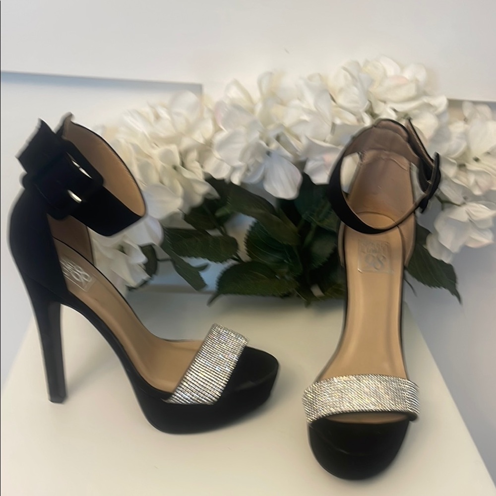 Speed Limit 98 Black and Silver Stiletto Heels